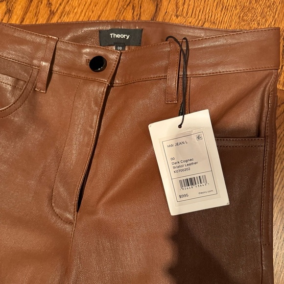 NEW NWT Theory High Waisted Jean In Bristol Leather In Dark Cognac - Picture 4 of 7